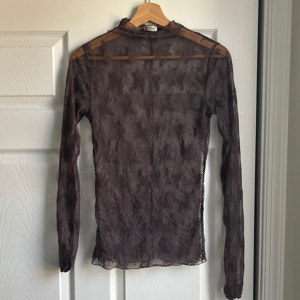Intimately/Free People Sheer Long-Sleeve Lace Top - Black Sand